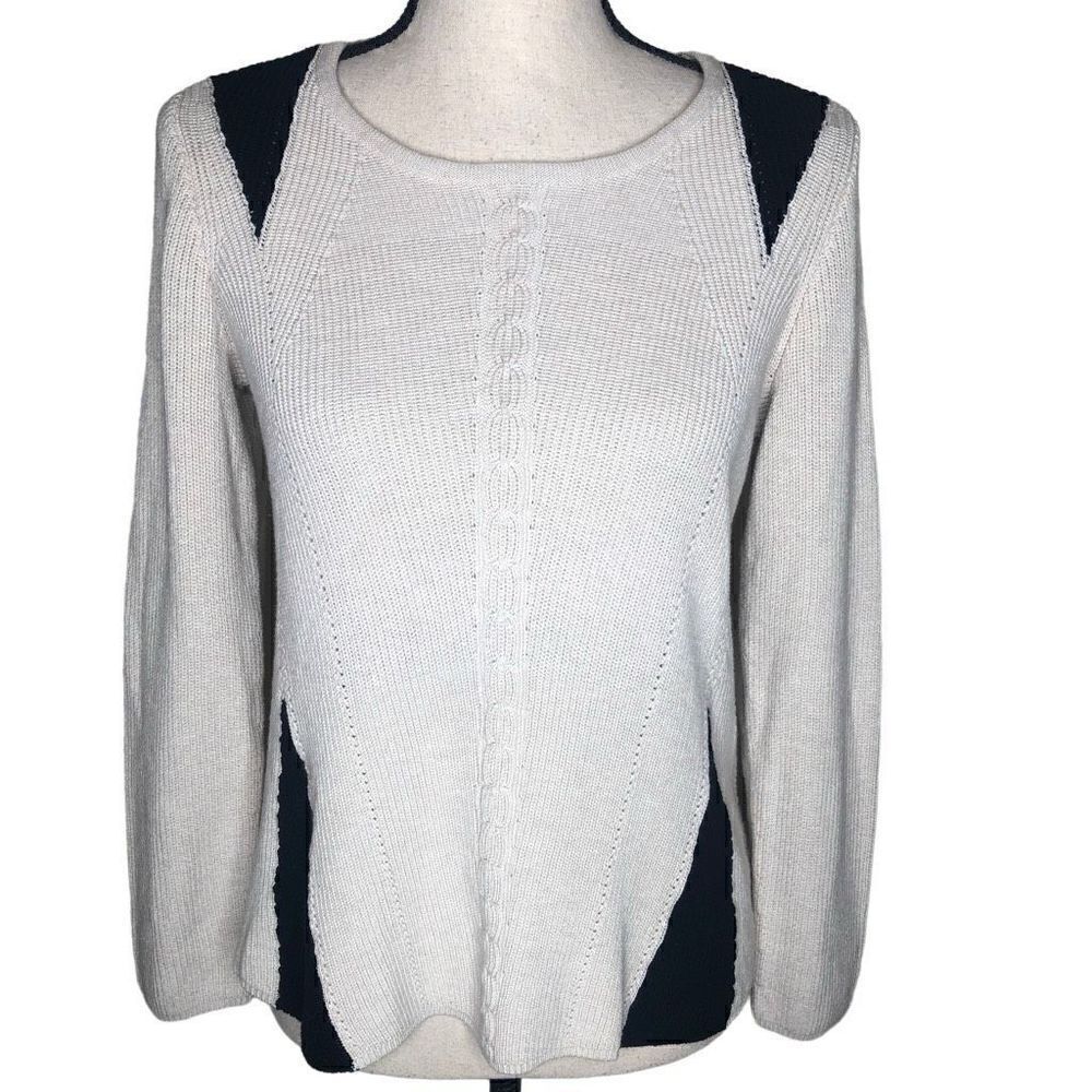 Nic + Zoe Ivory and Black Cotton Blend Sweater